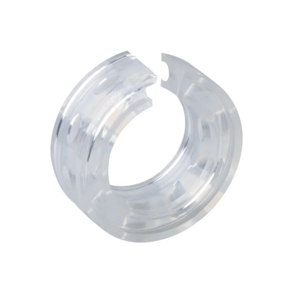 Transparent rubber shock absorber buffer for car suspension springs, shown in multiple sizes.