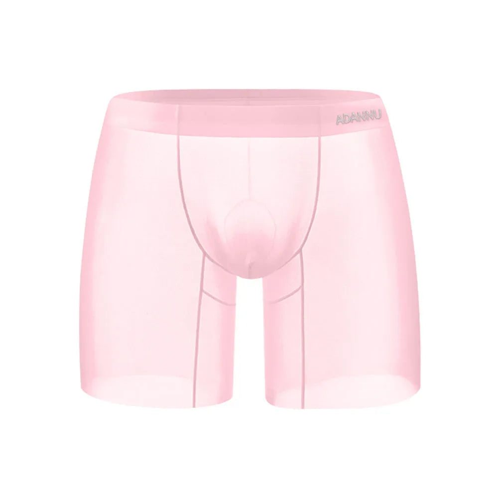 Men's seamless low-waist boxer shorts in orange nylon with a hip-lift contour.