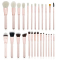 26 pink makeup brushes with wooden handles in storage bag for professional face makeup application