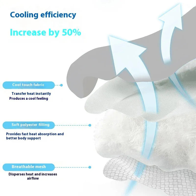 Ice silk pet cooling mat with dog head shaped design in light grey colour