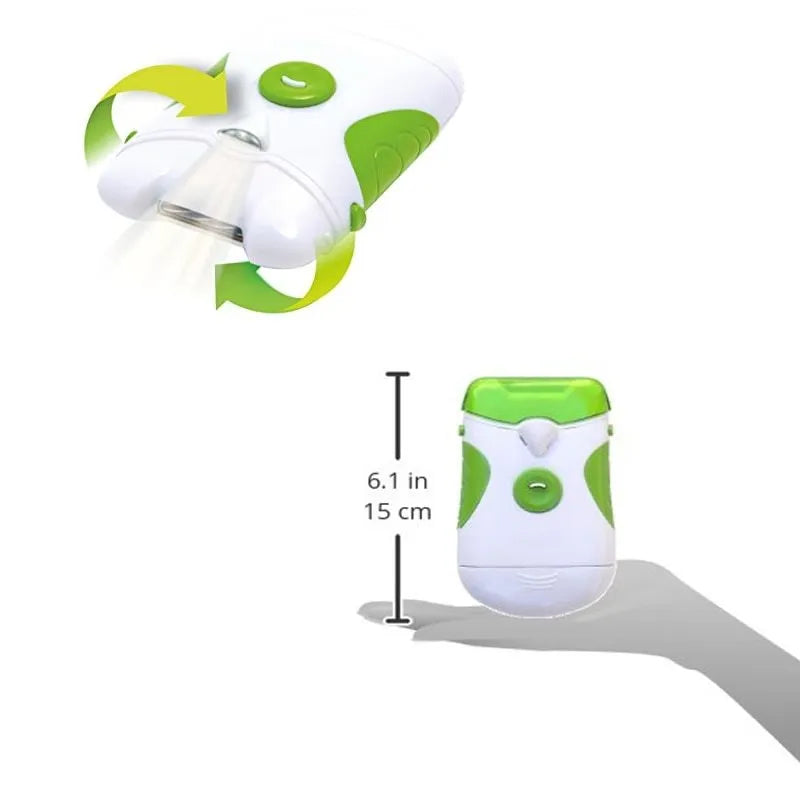 Green electric nail trimmer and file, ABS construction, 17x21.5x6.5cm