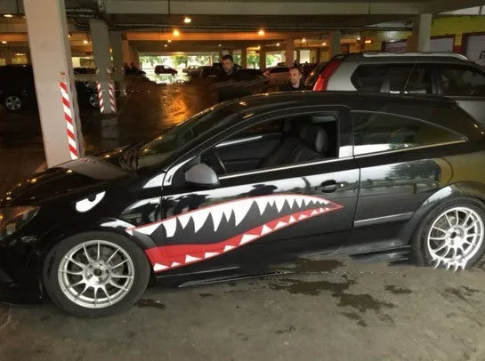 Shark series PVC car body stickers showing Model A and Model B designs on vehicle doors