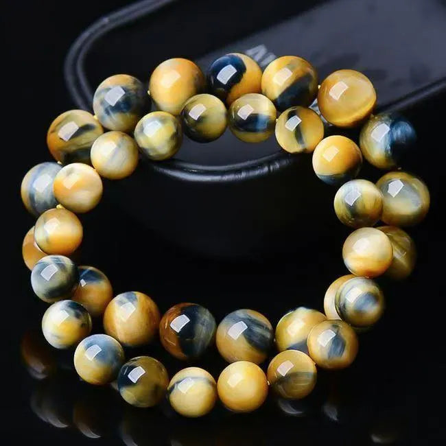 Fantasy tigereye agate bracelet, 10mm round beads, single circle unisex design