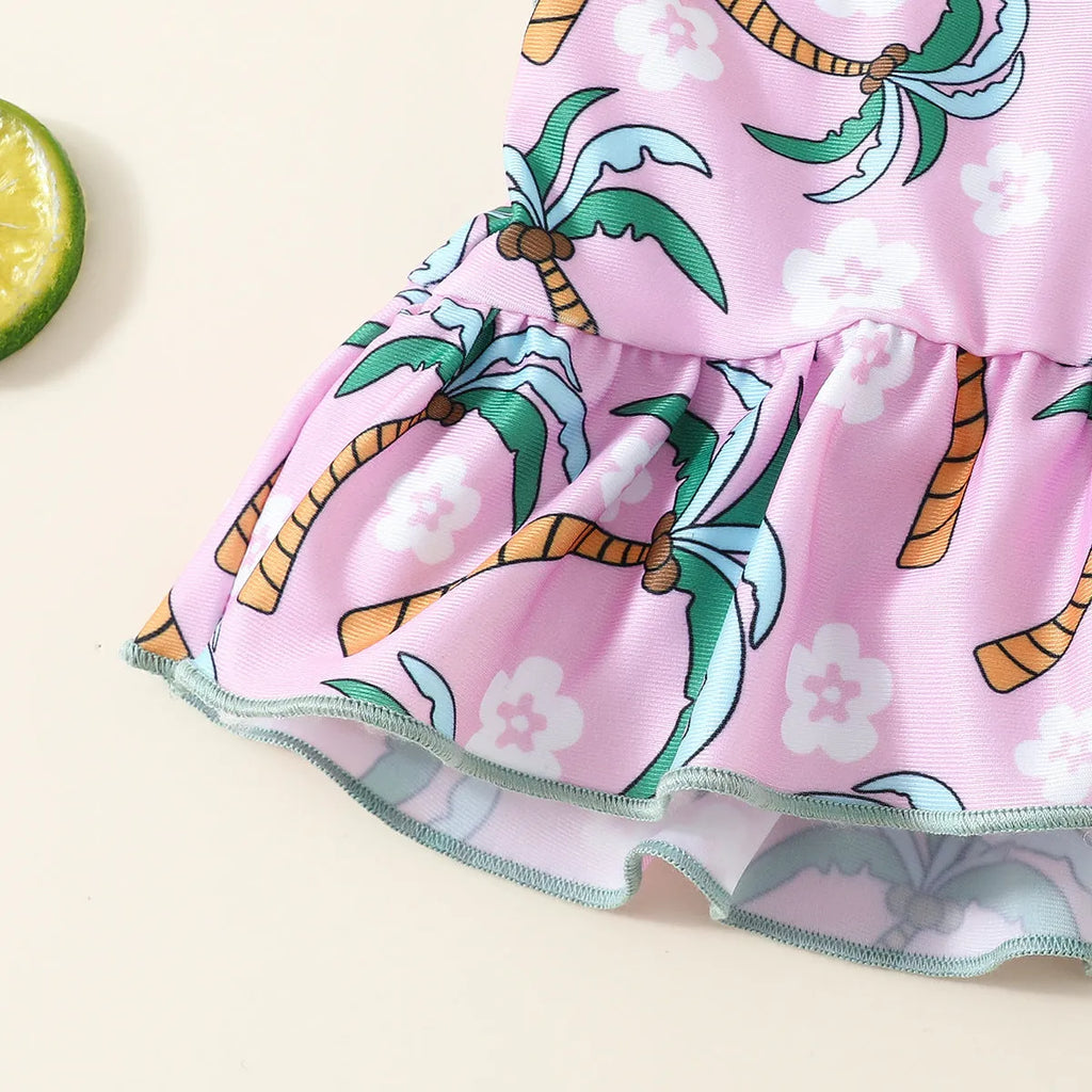 White children's two-piece swimsuit set comprising a top and shorts made from polyester.