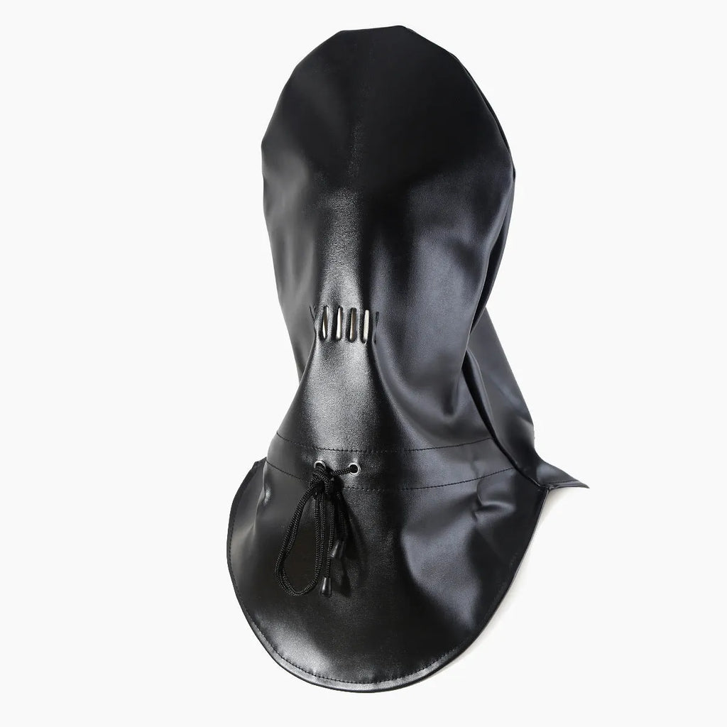 Black PU leather breathable bondage mask with an adjustable strap