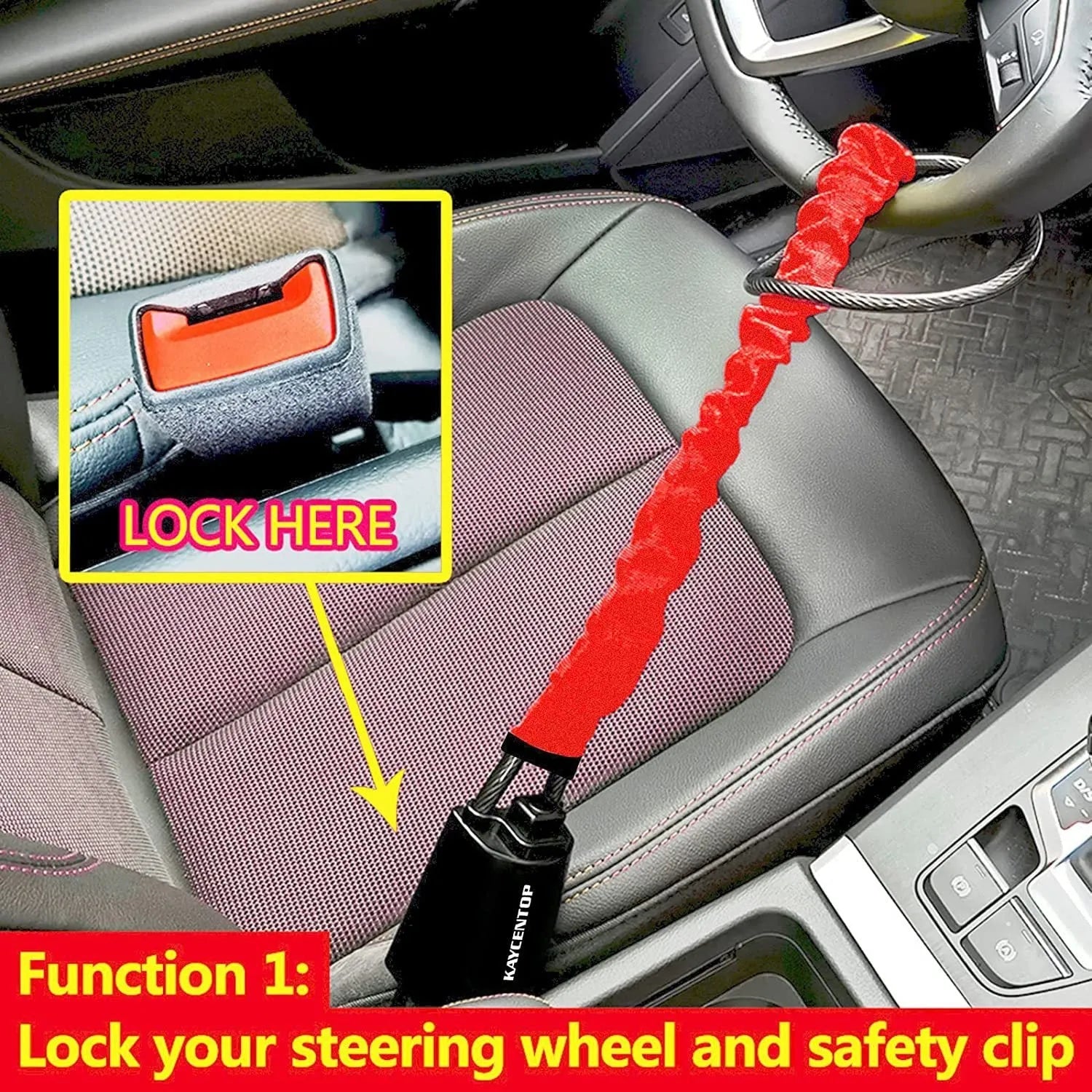 Iron car steering wheel security lock for General Motors vehicles in red colour