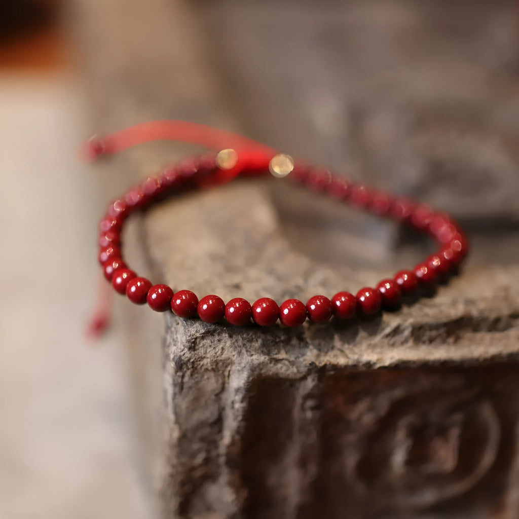 Natural raw ore cinnabar bracelet with purple gold sand design, geometric shape, and auspicious patterns, Chinese style