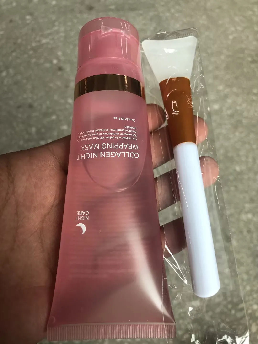 75ml bottle of collagen overnight face mask with application brush for firming and hydrating skin care