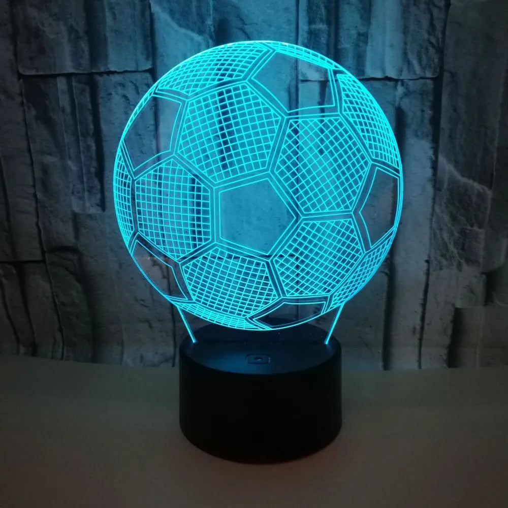 3D creative football night light showing multi-colour illumination on acrylic body with remote control.