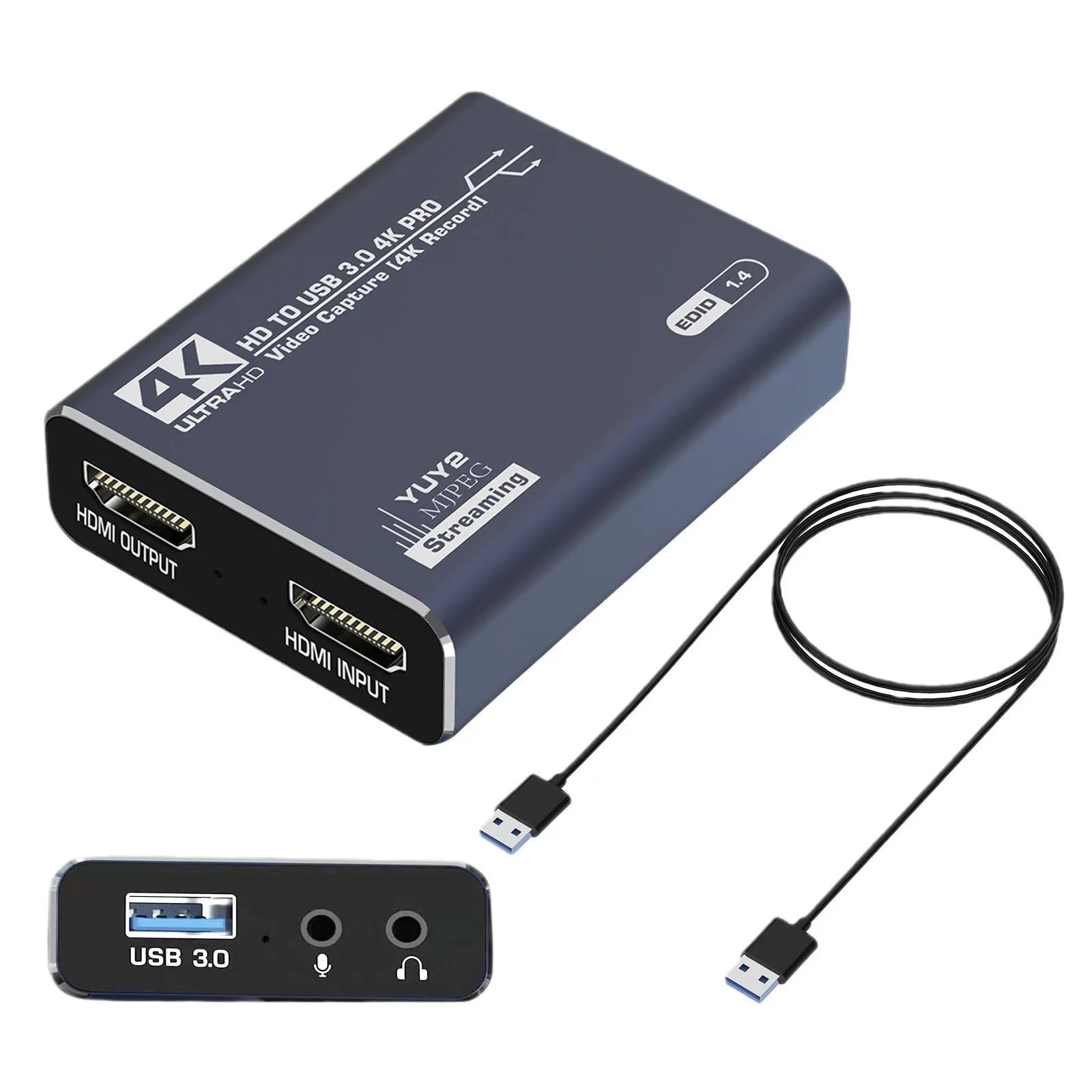 Black 4K gaming set-top box with USB connection for video and audio recording