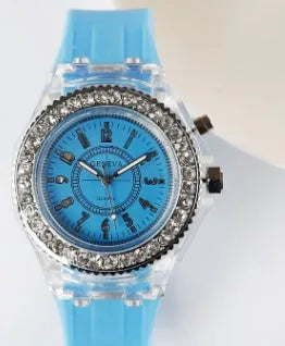 Women's LED luminous watch with round 43mm dial and silicone strap in various colours