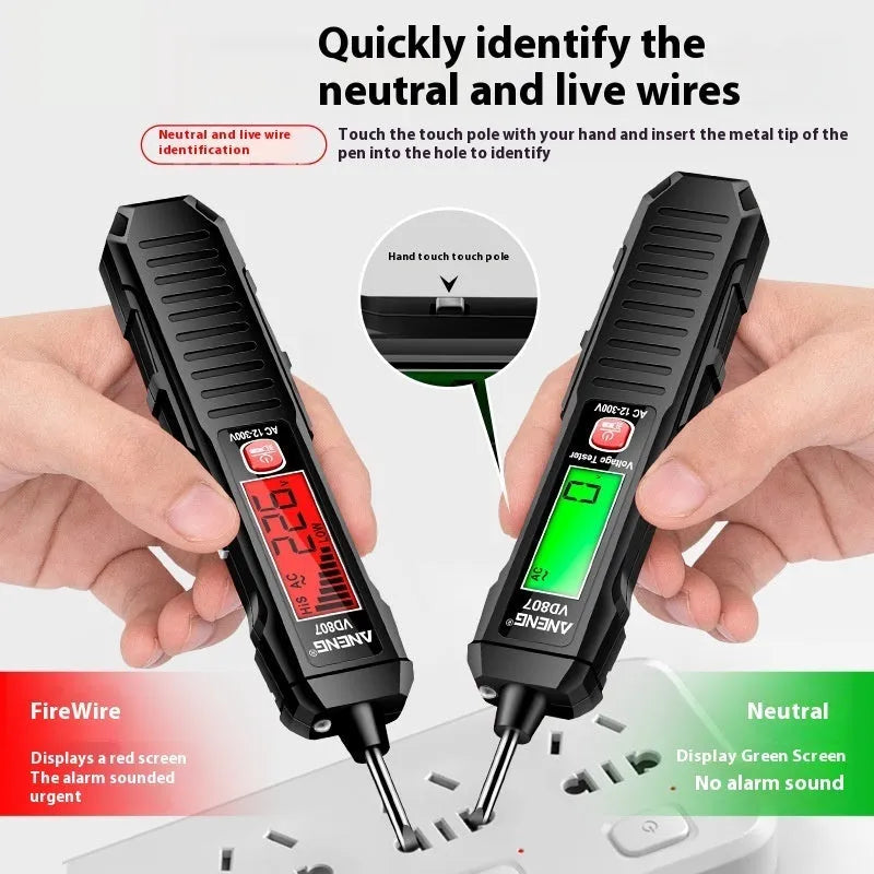 Portable high-sensitivity zero line detection pen with LCD display and plastic body in black colour