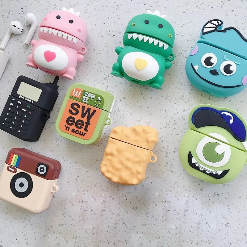 Green silicone case with cartoon animal design for Apple AirPods 1st and 2nd generation