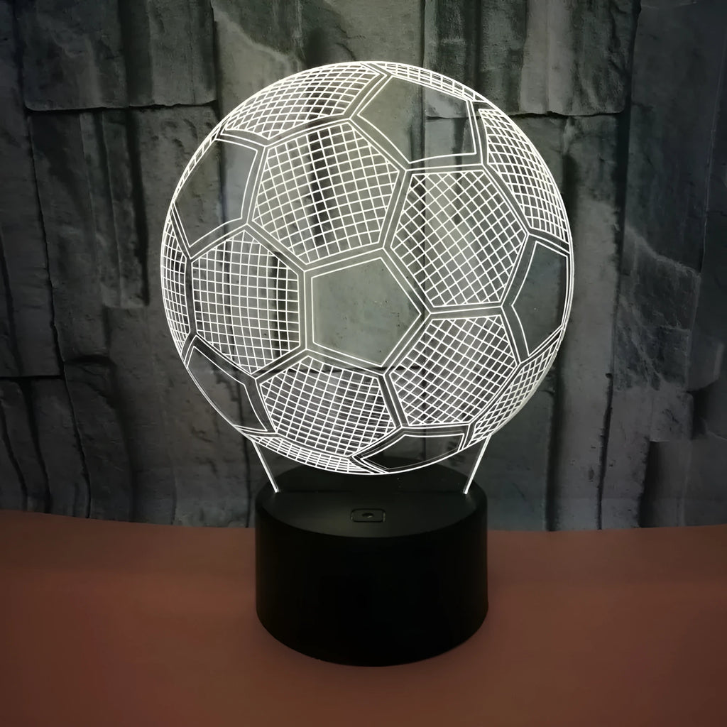 3D creative football night light showing multi-colour illumination on acrylic body with remote control.