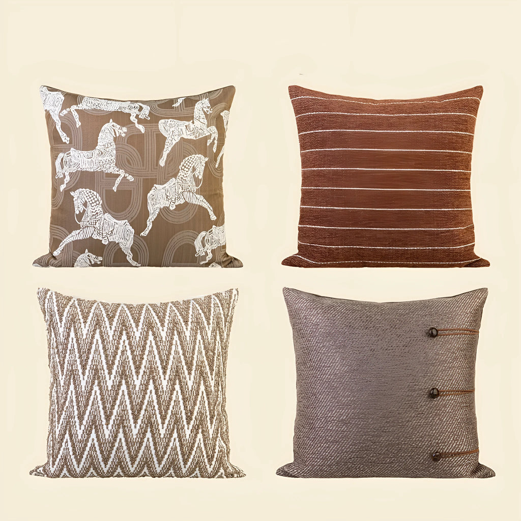 Chinese style geometric pattern cushion pillow in 45cm square dimensions with feather velvet filling