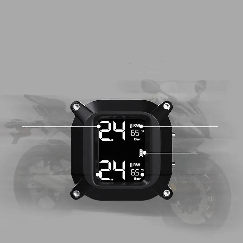 Motorcycle wireless tire pressure monitoring system digital display black portable mini TPMS for two-wheeled trailer