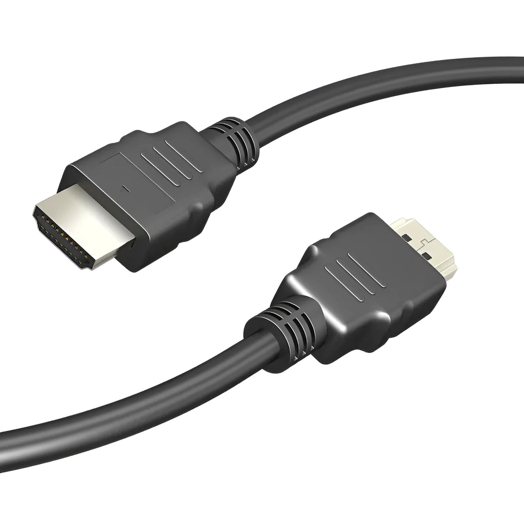 Black HDMI cable with nickel-plated connectors showing length options