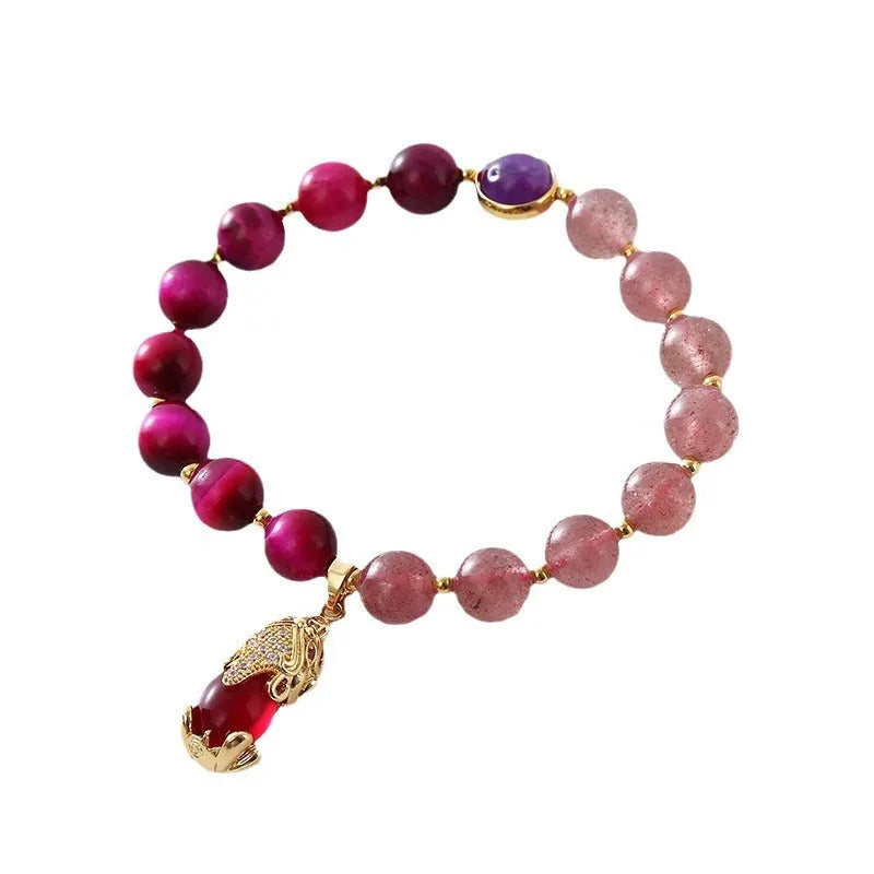 Natural strawberry crystal fashion bracelet for women, simple style, elastic rope, 18cm, in picture colour