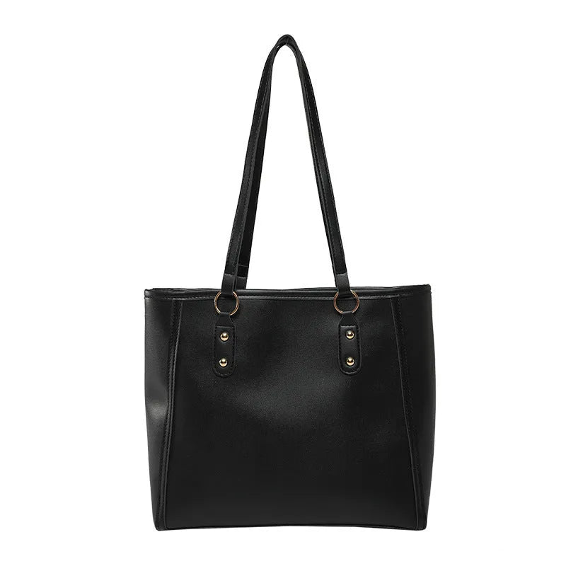 Korean style black shoulder underarm bag with horizontal square shape and sandwich pocket design