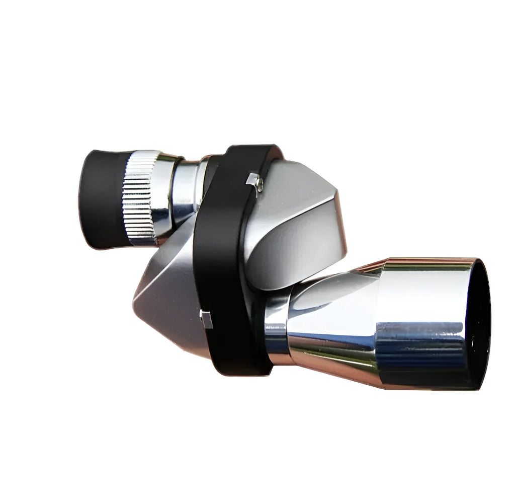 Compact aluminium 8x20 monocular telescope with foldable eyecup, shown with canvas carry bag and lens cloth.