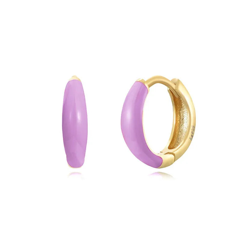 Women's oval epoxy curved earrings with U-shaped design in seven dripping oil colours