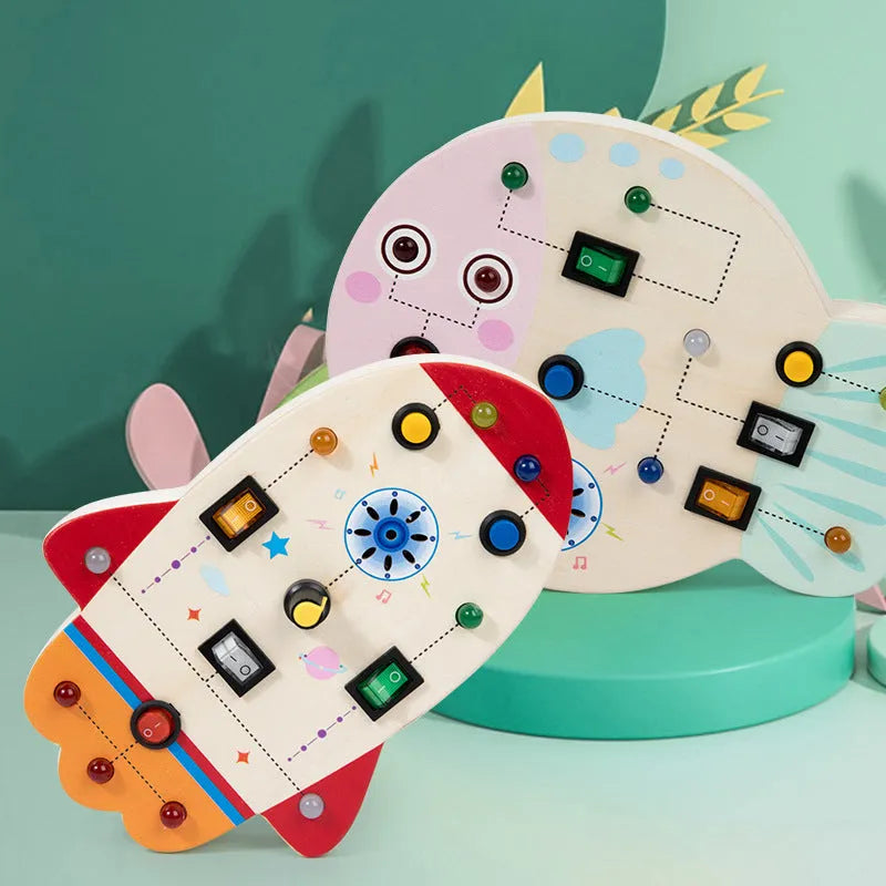 Wooden animal simulation circuit board educational toy for children 4-6 years, 21.5x18x5.5cm, showing Bear style front view in colour box packaging