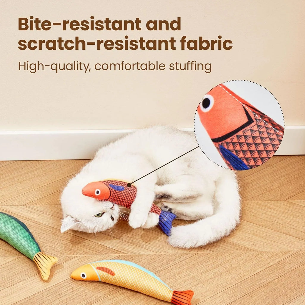 24cm long plush catnip fish toy in green colour with crinkle sound for feline play