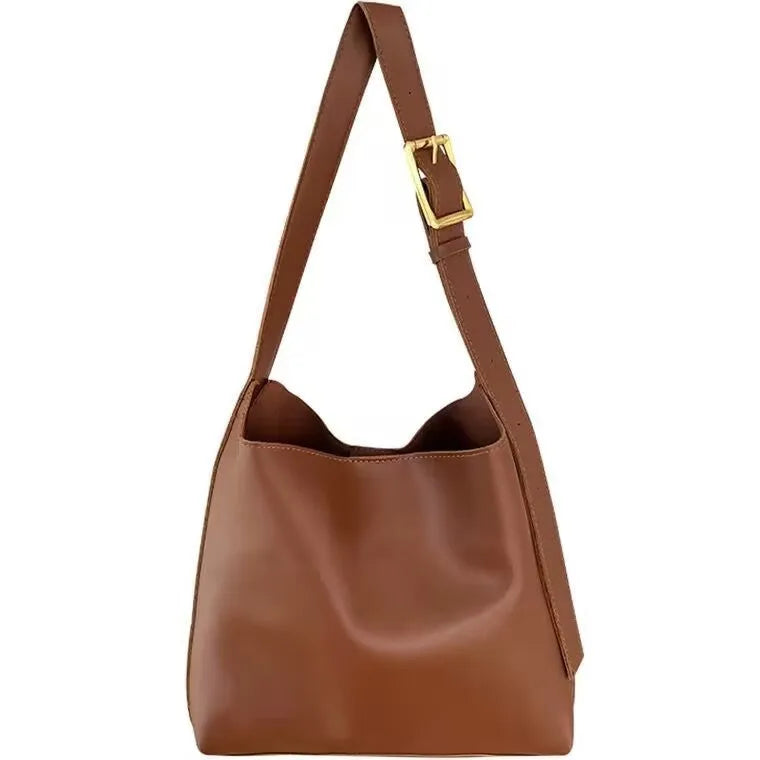 Women's soft PU leather shoulder bag with swinging thread decoration in 28x32x12cm size