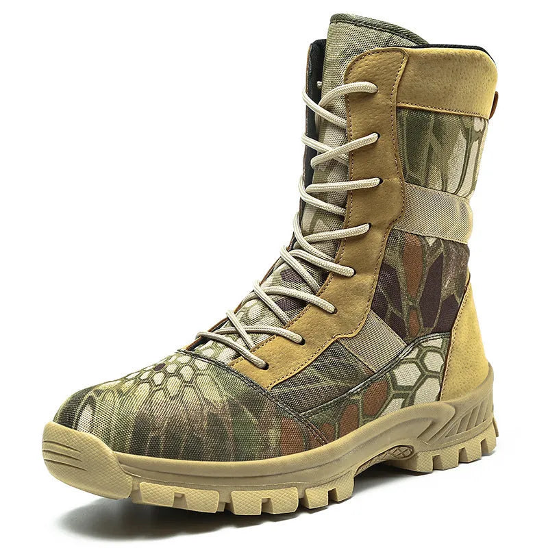 Men's black mesh high-top Martin boot with sports styling and totem detail on side.
