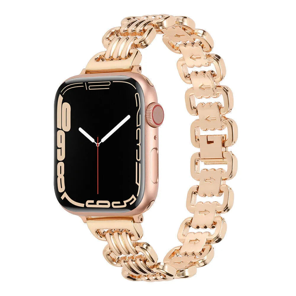 Alloy metal Apple Watch replacement bracelet in silver, black, gold, rose gold, and Starlight colours