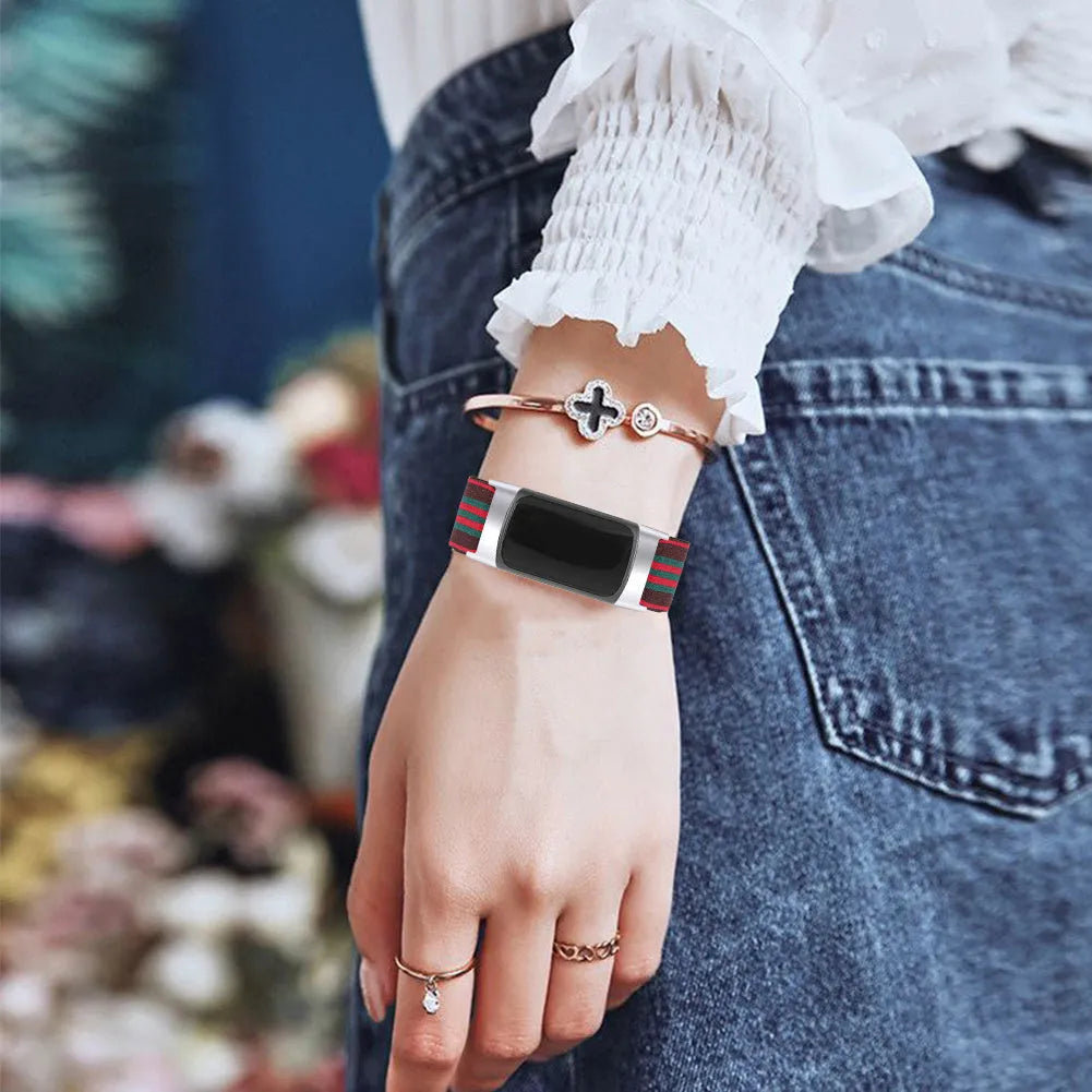 Adjustable printed elastic watch strap for Fitbit Charge 6, 14 colour options, fashion design