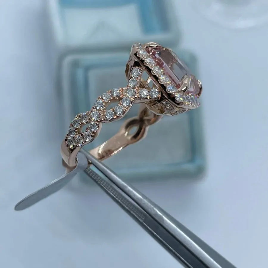 Rose gold geometric electroplated alloy ring on white background, unisex design