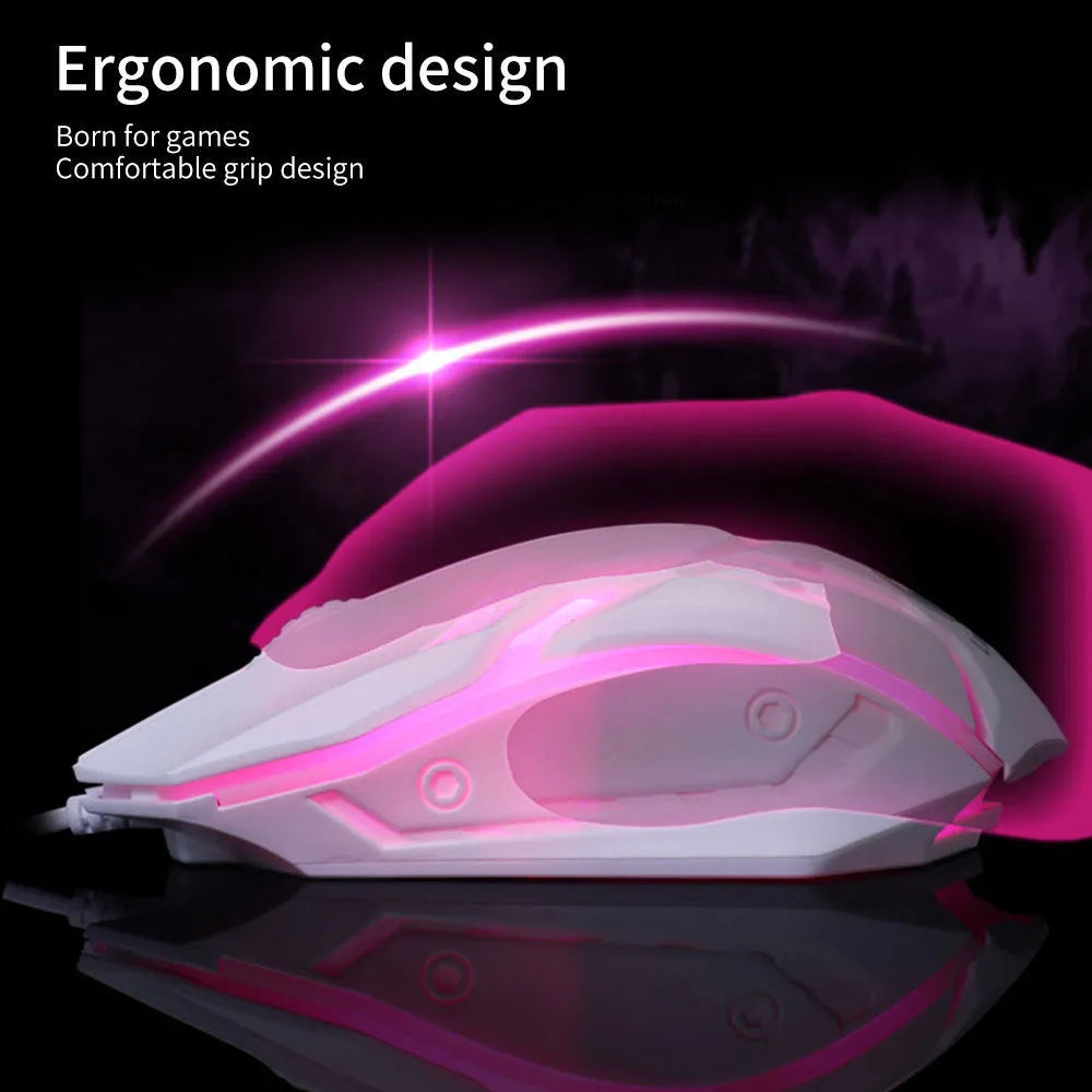 Wired luminous USB computer mouse in black or white with glowing effect and 1.3 metre cable