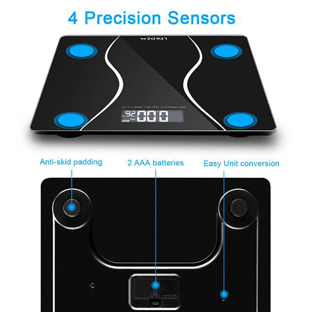 Black electronic bathroom scale with 180kg maximum capacity for household weight measurement