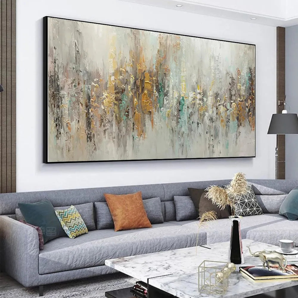 Handmade abstract oil painting on canvas horizontal modern wall art for living room unframed