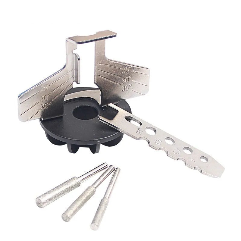 Silver mini electric chain grinding machine with metal band saw blade for sharpening