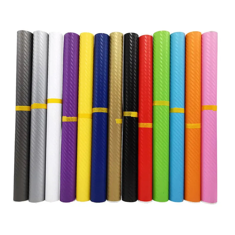 Roll of carbon fibre decorative sticker for cars in multiple colours, showing 3D stereo pattern
