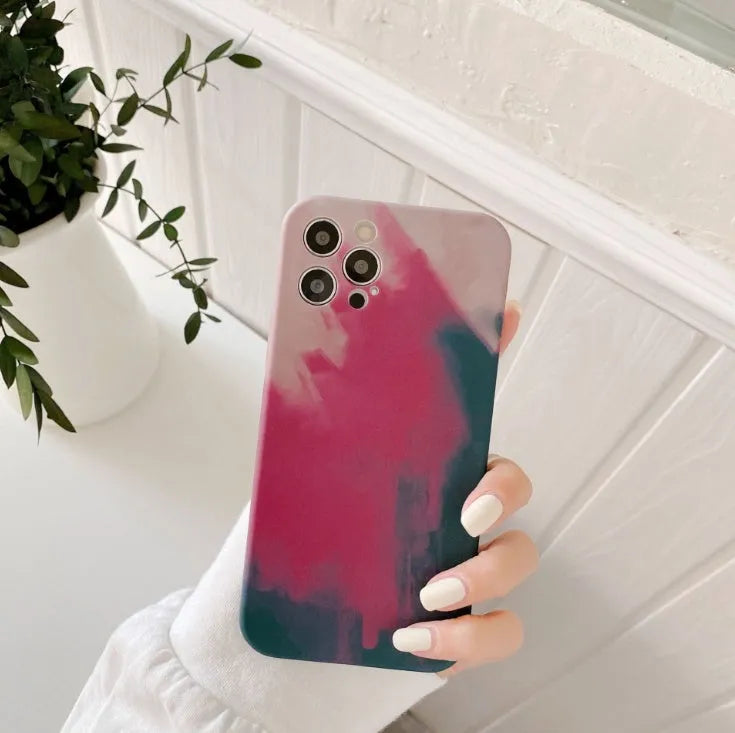 Soft silicone iPhone case with blue and purple gradient geometric abstract pattern.