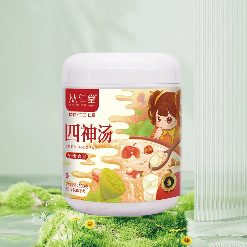 Box of health-enhancing herbal tea with 12 bags of 100ML decoction featuring lotus seed, poria, and yam for children's spleen and stomach support
