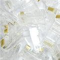 White network modular plug with all copper insert and three-fork gold-plated contacts for RJ45 connections