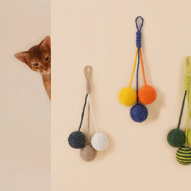 Cat toy set with blue green red yellow wand and bite-resistant catnip ball