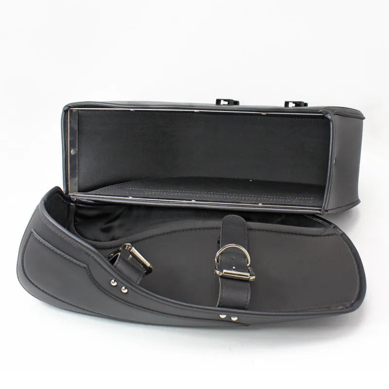 Retro style motorcycle saddle bag in PU leather with dimensions 42cm by 15cm by 30cm