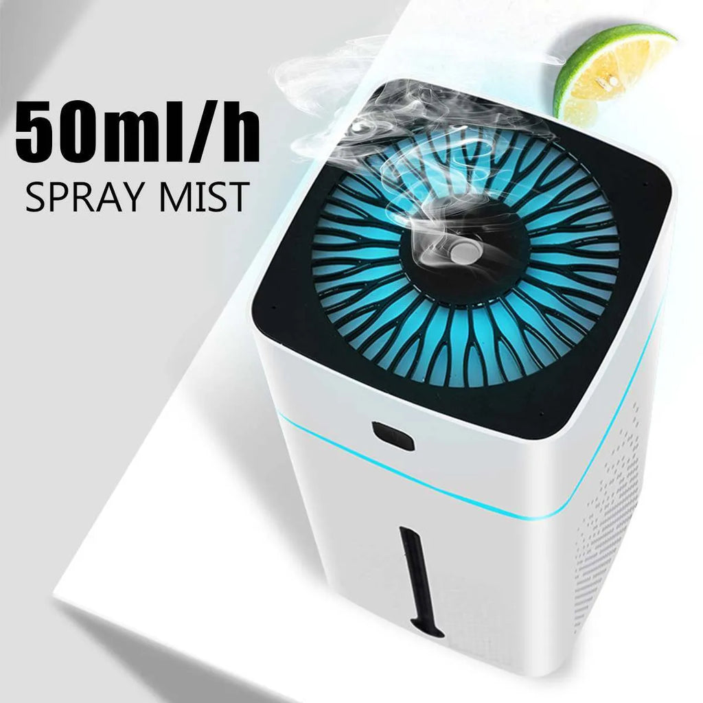 Black or white desktop humidifier measuring 103mm wide by 218mm tall with 1000ml capacity