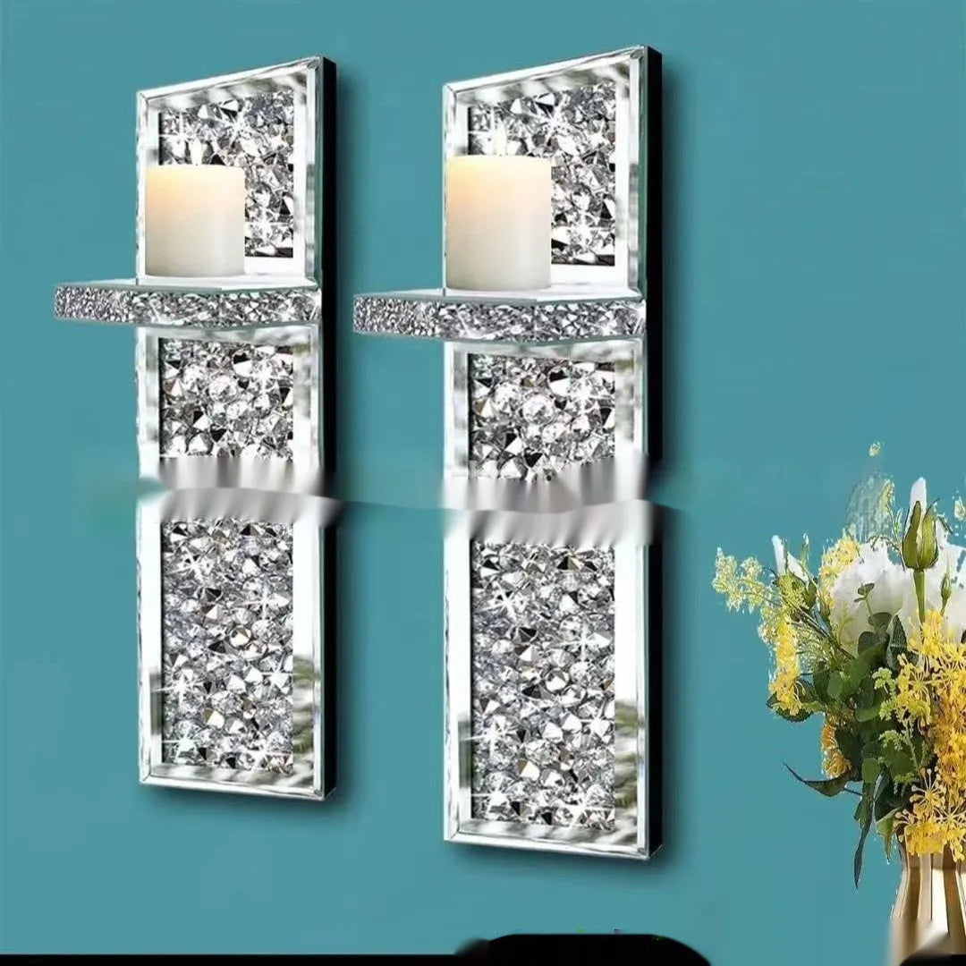 Pair of silver mirror finish glass wall candle holders with modern simple design