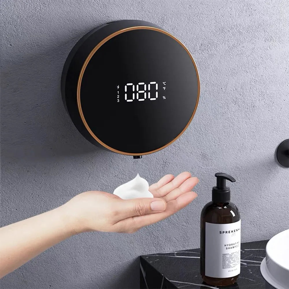 Smart automatic foam dispenser with USB charging port in black or white wall-mounted design