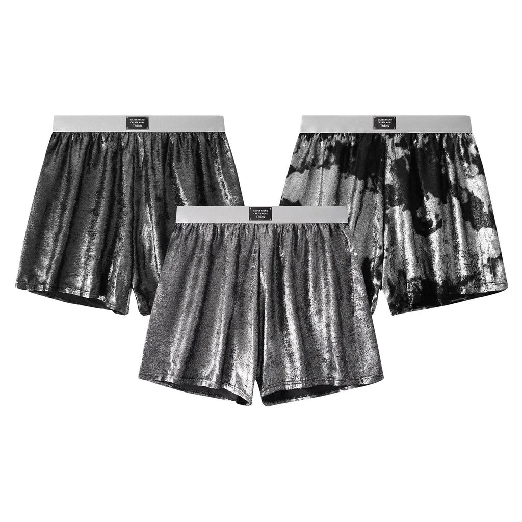 Galaxy reflective bright silver woven loose mid waist sports underwear for women