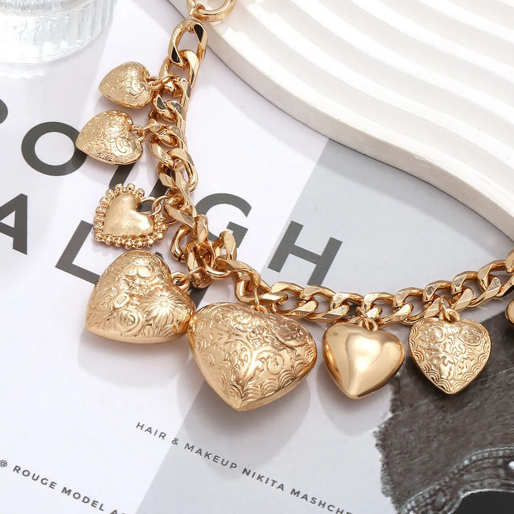 Gold alloy carved heart pendant necklace with adjustable 41-50cm chain
