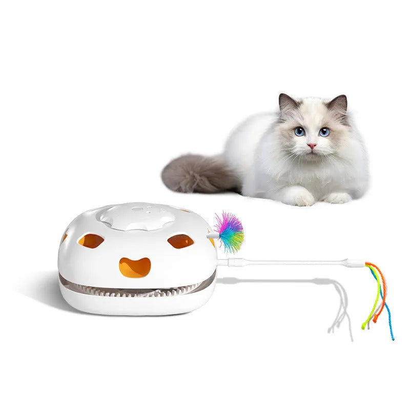 Plastic cat toy with teaser wand, 19.8cm long feeder puzzle in assorted colours