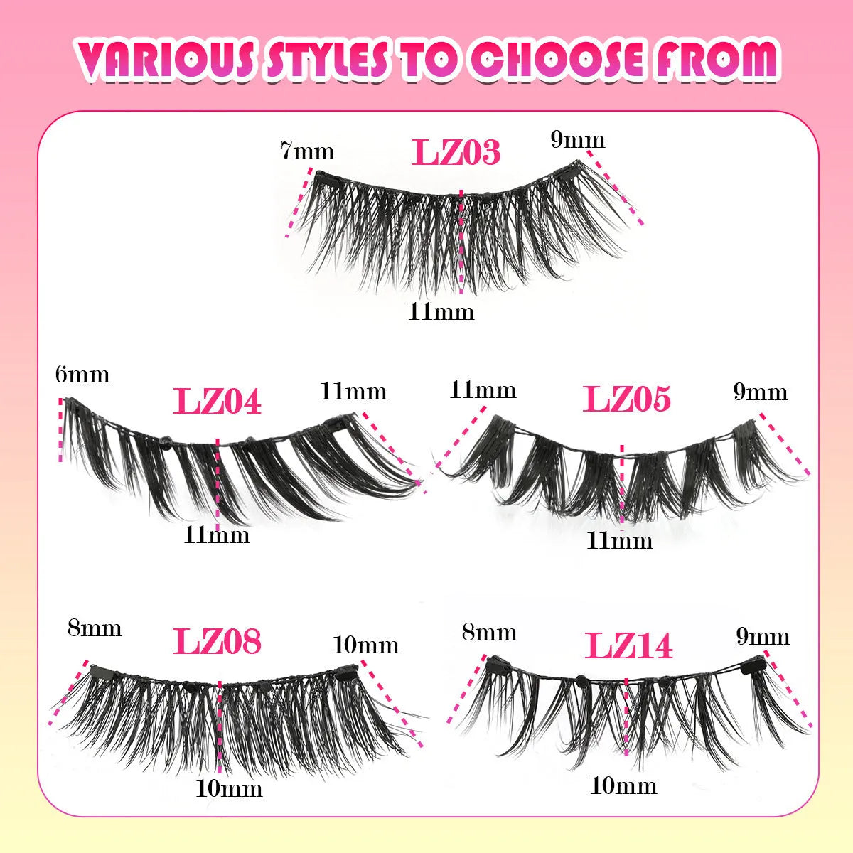Reusable waterproof false eyelashes with glue-free application in natural thick artificial fibre