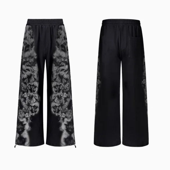 Men's street trend printed loose trousers and hoodie three-piece set in polyester fabric